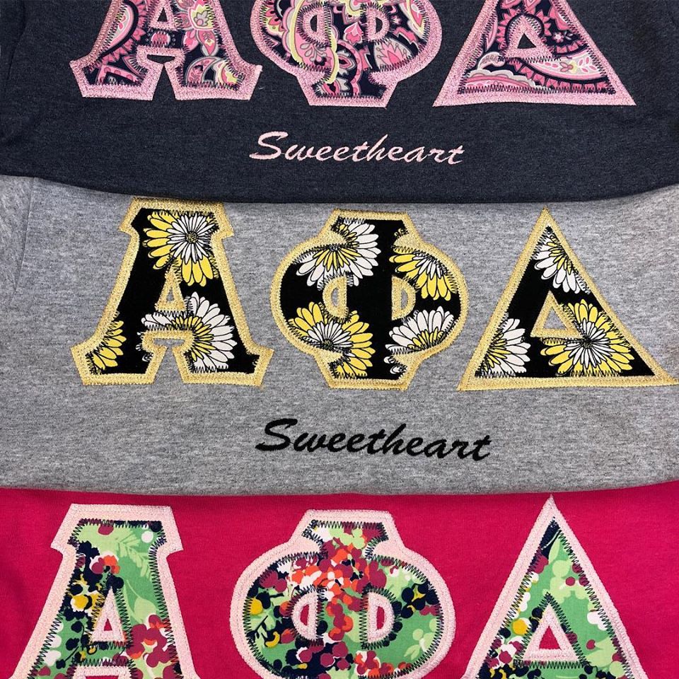 Letters top greek apparel